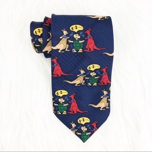 😊4/$20 Sunshine Ties Kangaroo Turtle Cartoon Illustration Boxing Blue Silk Tie